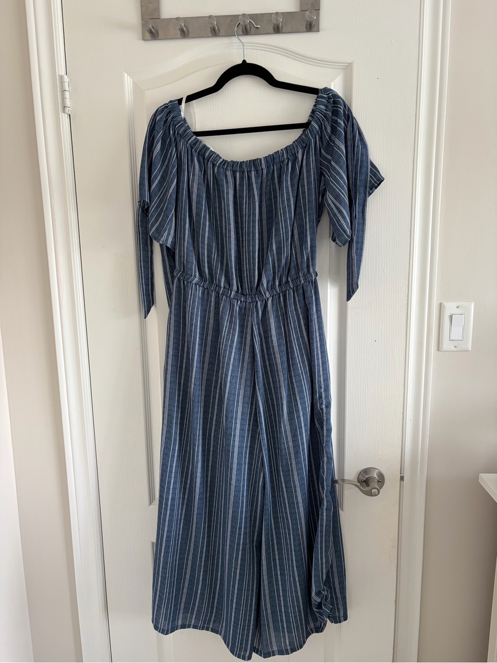 H&M Blue Striped Off-Shoulder Jump Suit